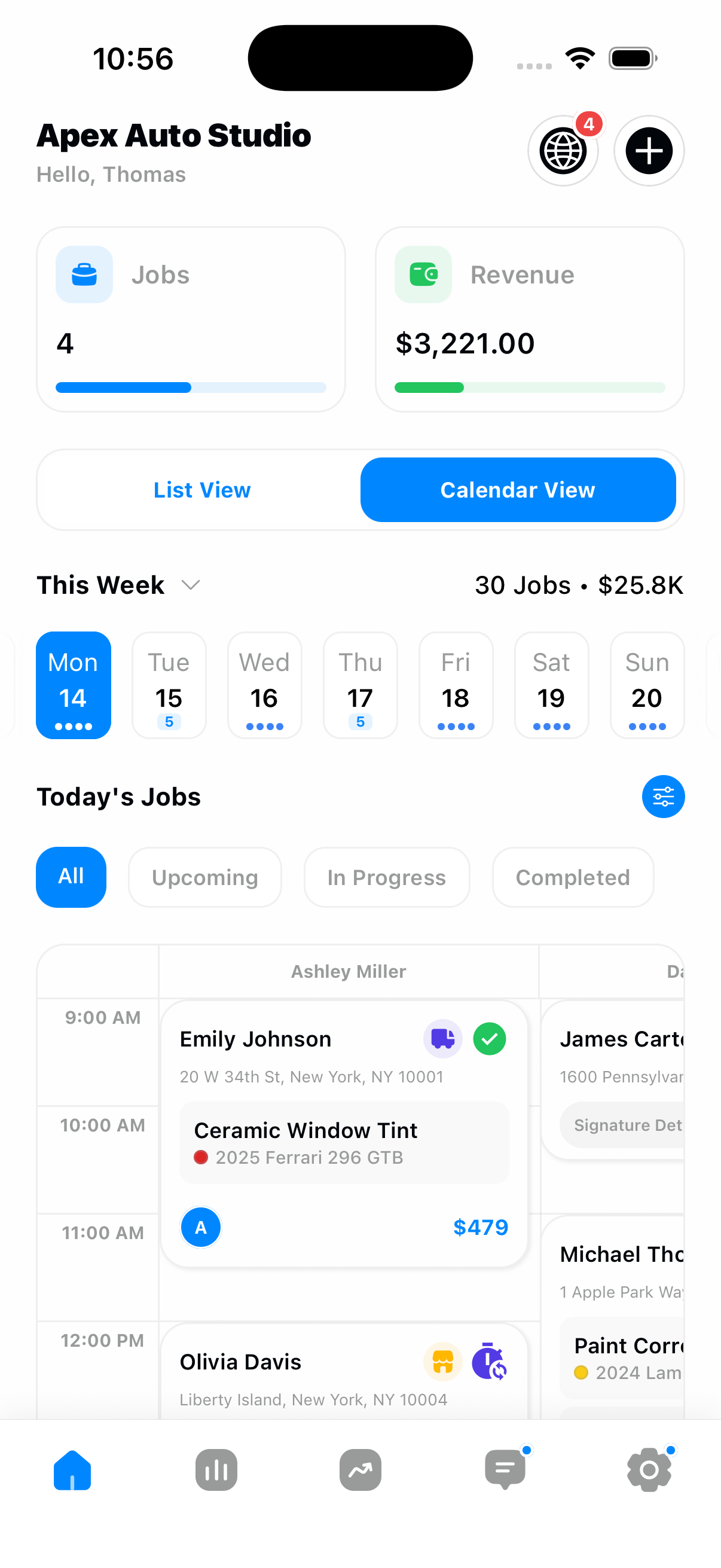 Refine calendar showing scheduled auto detailing jobs
