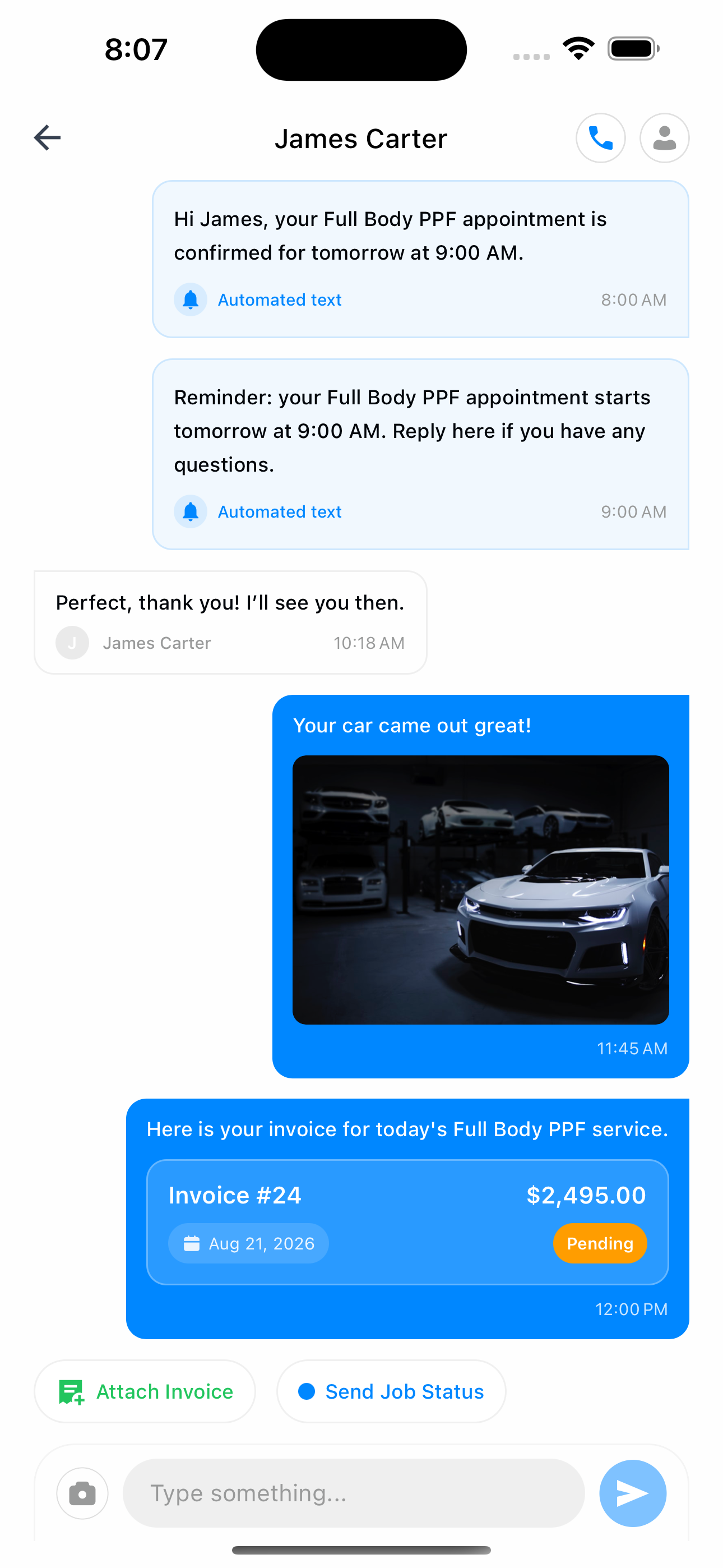 Refine customer messaging for an auto detailing job
